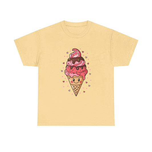 Cute Ice Cream Unisex Heavy Cotton Tee, Summer Shirt